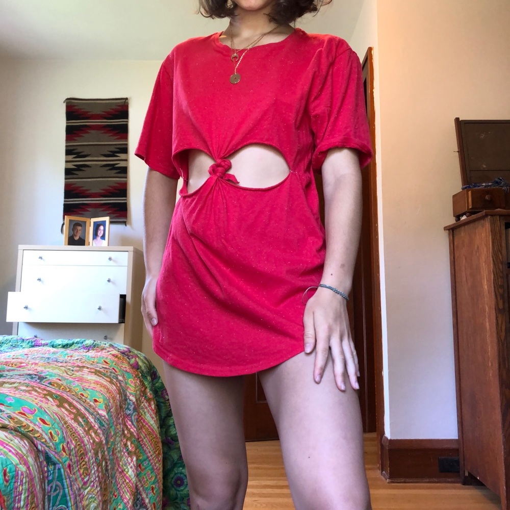 🌈cutout T-shirt dress cover up